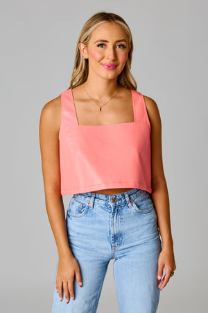 BuddyLove Manning Vegan Leather Cropped Tank Top - Coral