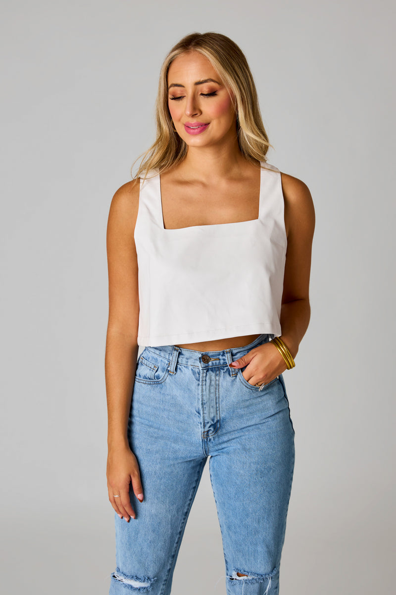 BuddyLove Manning Vegan Leather Cropped Tank Top - Powder