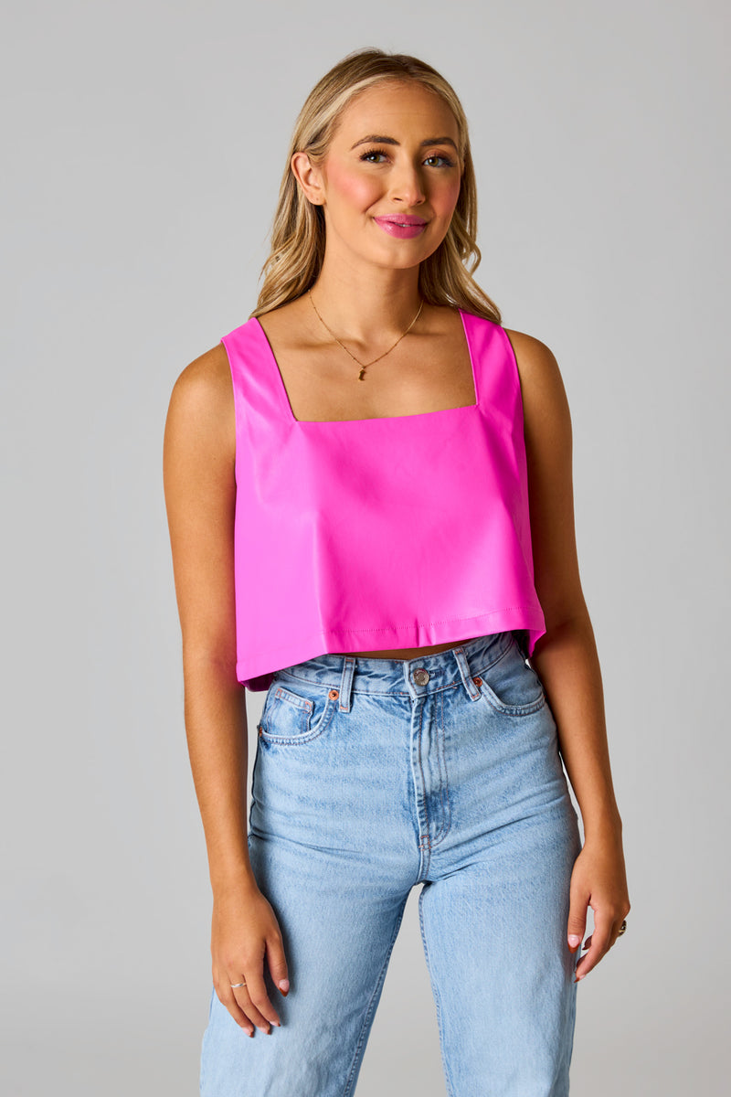BuddyLove Manning Vegan Leather Cropped Tank Top - Magenta