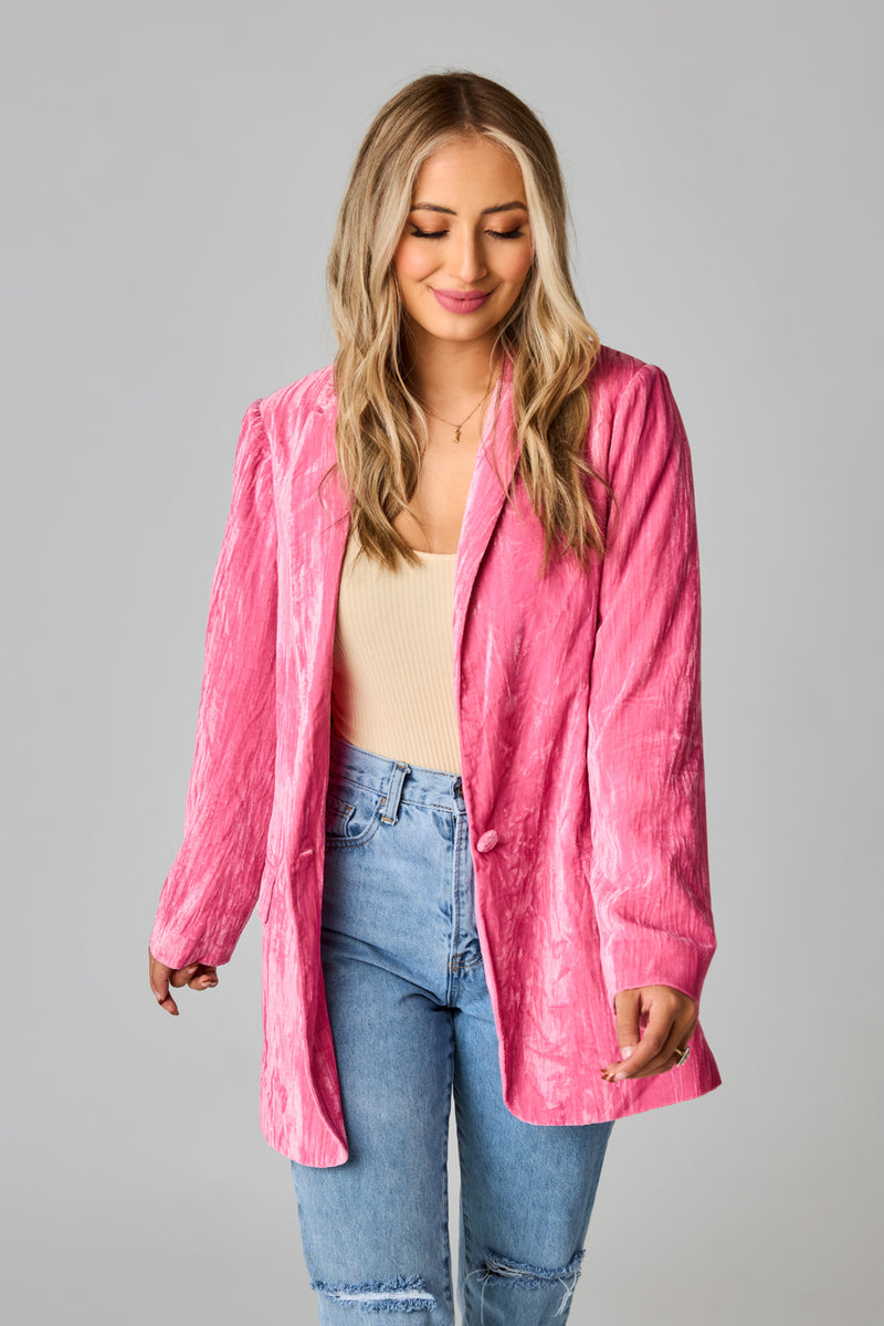 BuddyLove Heff Crushed Velvet Blazer - Double Bubble