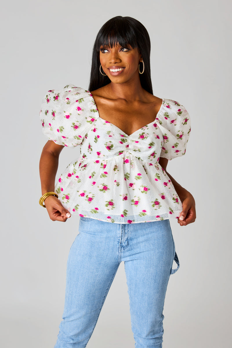 BuddyLove Blakely Peplum Short Sleeve Top - Calla Lily