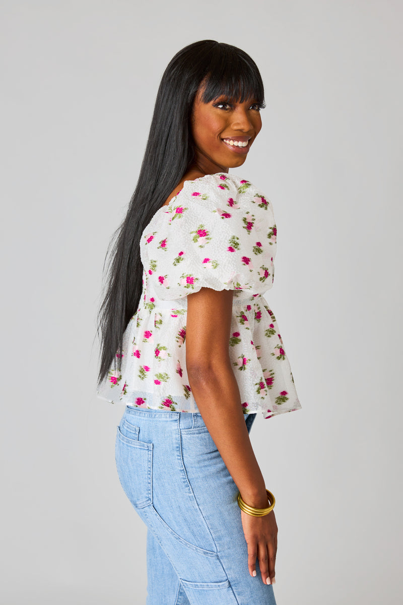 BuddyLove Blakely Peplum Short Sleeve Top - Calla Lily