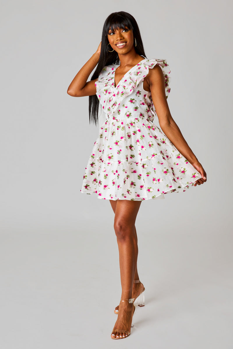 BuddyLove Maddison Ruffle Sleeve Short Dress - Calla Lily