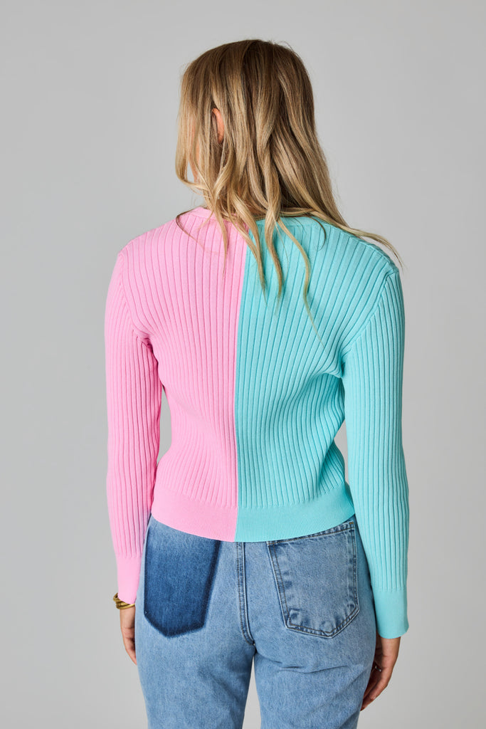 BuddyLove Noah Cropped Ribbed Sweater - Pink/Blue