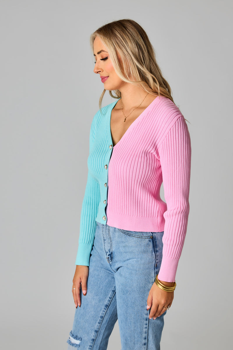 BuddyLove Noah Cropped Ribbed Sweater - Pink/Blue