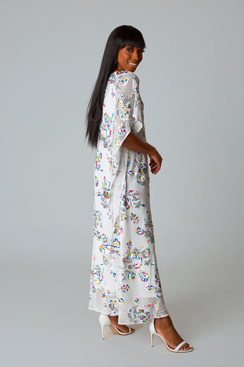 BuddyLove Atlas Sequin Caftan Maxi Dress - White Sangria