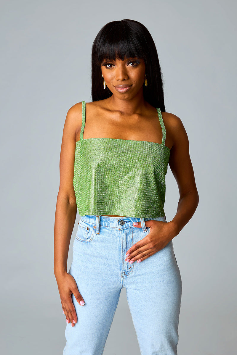 BuddyLove Girly Girl Rhinestone Crop Top - Emerald