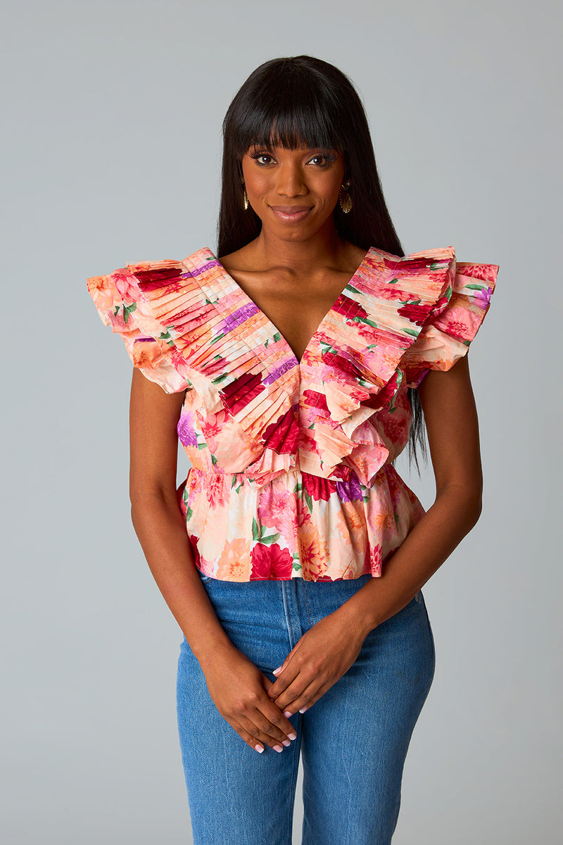 BuddyLove Nia Ruffle Pleated Top - Mad Hat