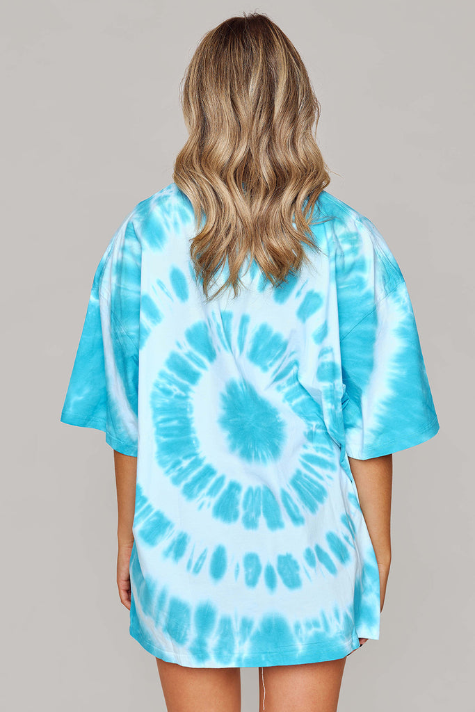 Cloud Tie-Dye Oversized Graphic Tee - Blue Peace Sign